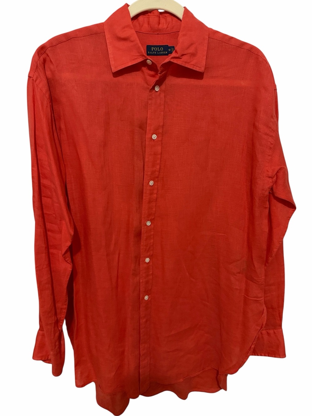 Polo Ralph Lauren Red 100% Linen Button Down Blouse Size 12